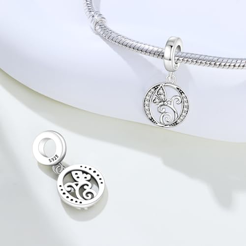 2 Pack 925 Sterling Silver Butterfly Letter Charms for Bracelets and Necklace Alphabet Initial Dangle Pendants Round Spacer Beads Pave Cubic Zirconia Jewelry Gift for Women - color: O Set