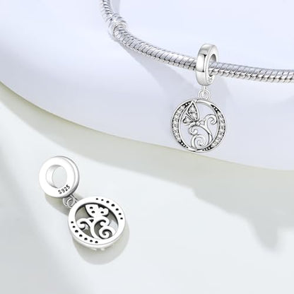 2 Pack 925 Sterling Silver Butterfly Letter Charms for Bracelets and Necklace Alphabet Initial Dangle Pendants Round Spacer Beads Pave Cubic Zirconia Jewelry Gift for Women - color: O Set