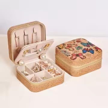 Vibrant Mandala Cork Jewelry Case – Small Square Zip Organizer for Women – Stylish Gift for Travel and Vanity (Butterfly) - style: Whimsical Butterfly