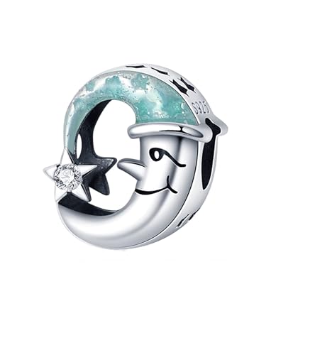 Flower Crab Orca Birthday Athlete Family Tree Safety Chain Cat Dog Bead Pendant 925 Sterling Silver Dangle Compatible With Pandora Moments Charm Bracelet - style: Goodnight Moon Star Sky Pyjama Bead