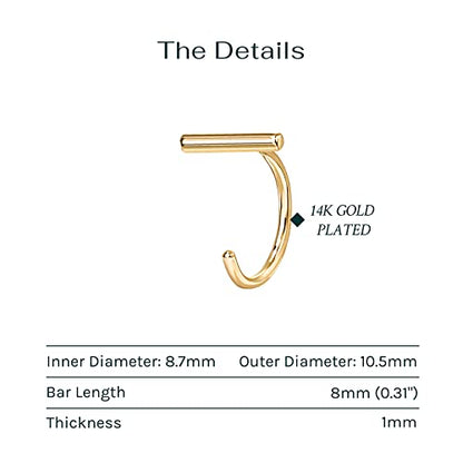 PAVOI 925 Sterling Silver Huggie Half Hoop Earrings | Hypoallergenic Minimalist Tiny Cartilage Earring - style: Bar