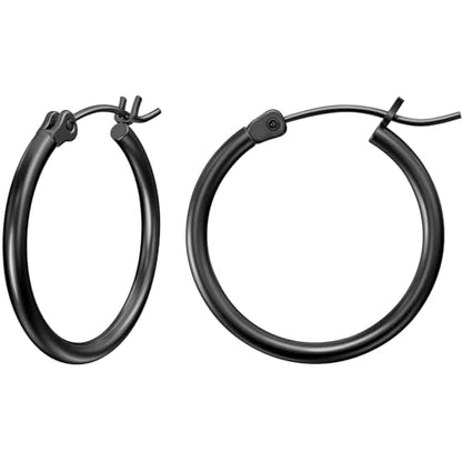 Gold Hoop Earrings for Women 14K Gold Plated | 925 Sterling Silver Post Hypoallergenic Hoop Earrings - color: Black, size: 20mm