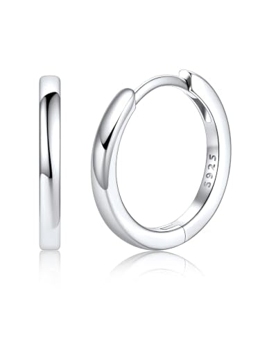 925 Sterling Silver Huggie Hoop Earrings, Small Silver Hoop Earrings for Women Hypoallergenic Huggie Lightweight Small Hoops Earring Cartilage Sleeper Earrings 6/8/10/12/14/16/18/20mm - color: Silver, size: 12MM