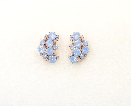 Faship Gorgeous Clip Ons Floral Earrings - color: Light Sapphire Opal / Rose gold plated
