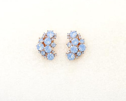 Faship Gorgeous Clip Ons Floral Earrings - color: Light Sapphire Opal / Rose gold plated