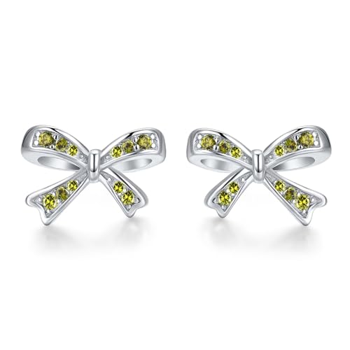 925 Sterling Silver Birthstone Bow Stud Earrings for Girls Women Bow Jewelry Birthday Gifts for Teens Kids Girls Bowknot Stud Earrings - color: 08.August