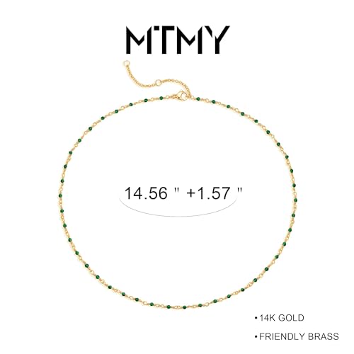MTMY Beaded Necklaces for Women 14K Gold Plated Dainty Colorful Green/Rose Beaded Pearl Choker Necklace Delicate Boho Choker Necklace Jewelry Gift - style: Crystal-green