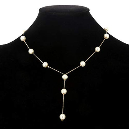 Bridal Necklace Earring and Bracelet Set Faux Pearl Jewelry Set for Women Wedding Bridal Jewelry (Gold)