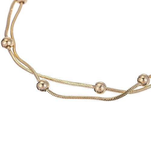 14K White Gold Plated Link Bracelet for Women Heart Star Round Beaded Charms Dainty Chain Simple Jewelry Gifts - color: layered round-gold