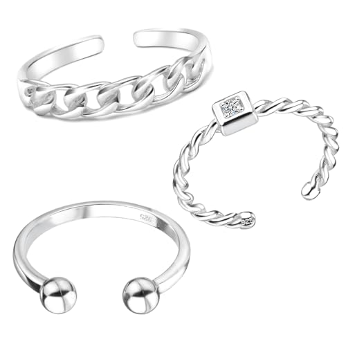 LeCalla 925 Sterling Silver Minimalist Toe Rings Set of Toe Ring Lightweight Simple Antique Open Adjustable Toe-Rings Beach Foot Jewelry Set for Women - color: 07. Trio (3 PCS)