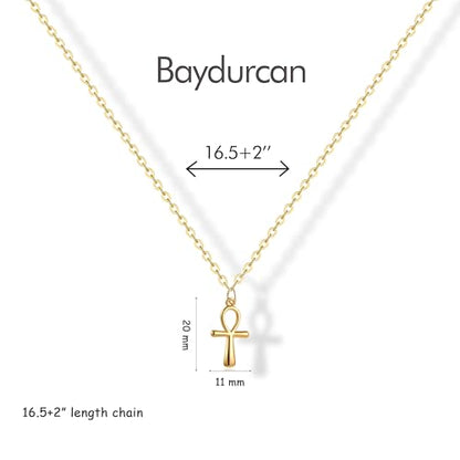 Baydurcan Dainty Gold Necklace for Women Ankh Mom Jesus Sun Star Necklace | 14K Gold Plated Pendant Necklaces Gifts for Friends Sister Mother, Birthday, Christmas, Graduation, Inspirational Gifts - style: Ankh