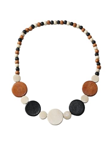 Colorful Ethnic Wooden Earrings Round Statement Dangle Earrings Multilayered Geometric Beaded Bracelet Necklace Set for Women Exaggerated Tribal Jewelry - color: Round Disc Pendant Neck Chain-Mixed Color