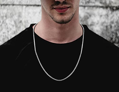 Savlano 925 Sterling Silver Italian Solid Round Box Rhodium Plated Chain Necklace Comes With Gift Box for Women & Men - Made in Italy - style: 3.5MM