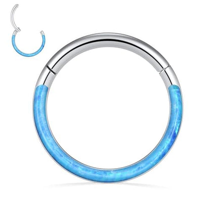 Opal Septum Jewelry Surgical Steel Septum Ring Daith Rook Tragus Earring | Hinged Segment Nose Hoop Ring,Hypoallergenic Septum Piercings for Women,Conch Cartilage Helix Jewelry,Diameter 6mm to 10mm - color: Silver,Blue Opal, size: 16G 9mm