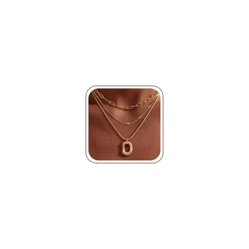 14K Gold/Silver Plated Dainty Snake Chain Layered Necklace for Women | Irregular Oval Pendant Minimalist Dainty Statement Gold Layering Everyday Jewelry - color: Gold - Rose