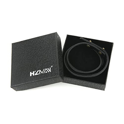 HZMAN Men's & Women's PU Leather Wrap Bracelet - Handmade Steampunk Style Wristband (8.0 Inch) - color: Black