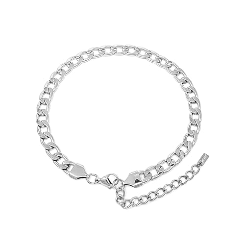 Stainless Steel Chain Ankle Bracelet for Women Adjustable Waterproof Anklet - color: Silver / 7mm Cuban