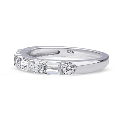 BERRICLE Sterling Silver CZ Art Deco Rings Half Eternity Ring for Women, Cubic Zirconia - style: Empress Mixed Cuts
