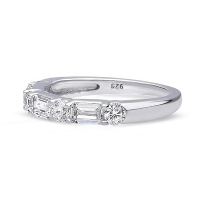BERRICLE Sterling Silver CZ Art Deco Rings Half Eternity Ring for Women, Cubic Zirconia - style: Empress Mixed Cuts