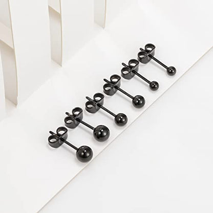 Titanium Ball Earrings Hypoallergenic Studs for Women Men Sensitive Ears Black 3mm 4mm 5mm Titanium Backs - style: 3mm black