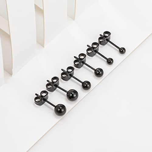 Titanium Ball Earrings Hypoallergenic Studs for Women Men Sensitive Ears Black 3mm 4mm 5mm Titanium Backs - style: 4mm black