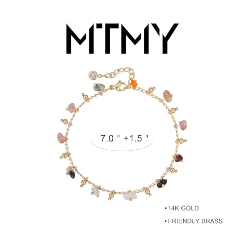 Gold Chain Bracelet for Women, 14K Gold Plated | Dainty Bracelets with Adjustable Chain, Trendy Jewelry Gift for Women - style: mixed color stone
