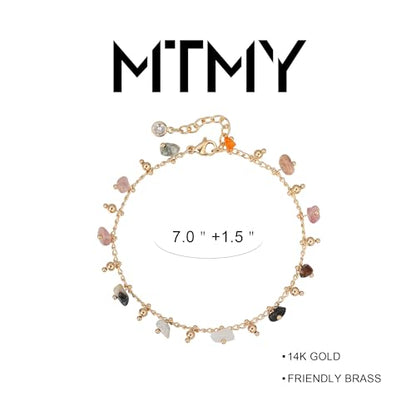 Gold Chain Bracelet for Women, 14K Gold Plated | Dainty Bracelets with Adjustable Chain, Trendy Jewelry Gift for Women - style: mixed color stone