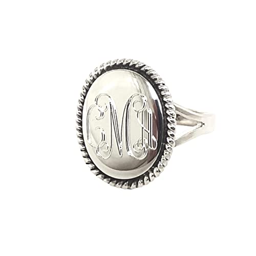 The Personal Exchange Nautical Rope Monogram Oval Sterling Silver Ring