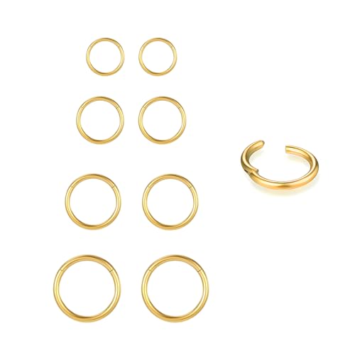 4/8Pcs 20G 18G 16G Nose Rings Hoops Surgical Steel | Nose Seamless Hinged Clicker Segment Septum Lip Rings Conch Tragus Cartilage Daith Rook Piercing Jewelry 6mm 8mm 10mm 12mm - color: Gold, size: 20G*(6/8/10/12mm)-8pcs