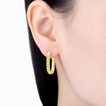Sterling Silver 18K Gold Plated Women's Earrings Hypoallergenic Hoops, Dainty Trendy Jewelry Gift - color: Golden | Twisted U-Shaped Hoop Earrings