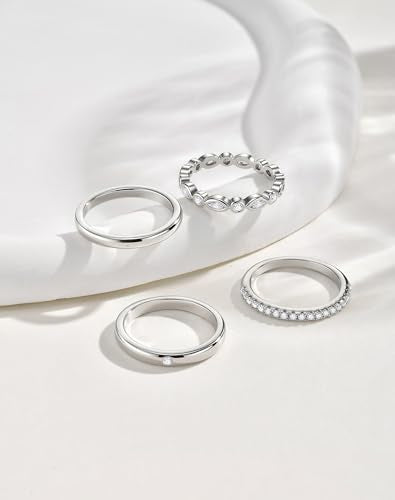 KSF 2Pcs / 3Pcs / 4Pcs Stackable Rings for Women, Gold and Silver Plated Stack Ring Set for Everyday Wear, Gift for Her - color: Silver-4pcs
