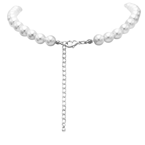 Rosemarie & Jubalee Women's Stunning Simulated Glass Pearl Knotted Strand Pearl Necklace - color: White, Silver, size: 8mm, style: 16"+3" Extender