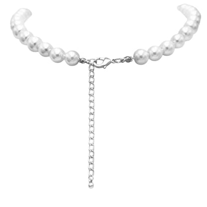 Rosemarie & Jubalee Women's Stunning Simulated Glass Pearl Knotted Strand Pearl Necklace - color: White, Silver, size: 8mm, style: 16"+3" Extender