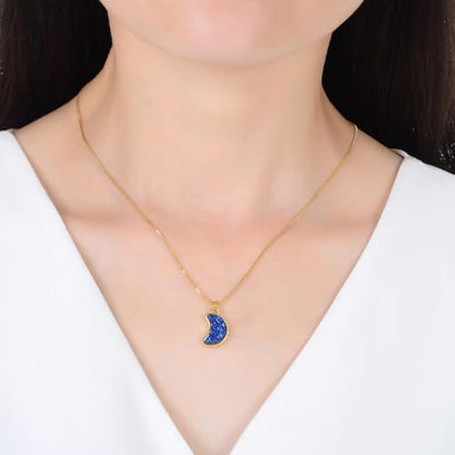 Adabele Natural Druzy Necklace Small Tiny Moon Gemstone Pendant 18 inch Sparkly Agate Stone Crystal Women Jewelry Tarnish Resistant Stainless Steel/Gold Plated Chain - color: Purple blue druzy - gold plated