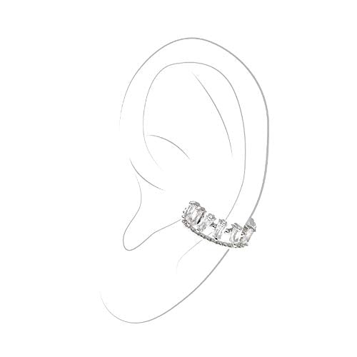 Ear Cuff – Earring Cuffs for Women – 925 Sterling Silver Plated or 14K Gold Plated - Cubic Zirconia Sparkling Round Huggie Ear Cuff Crawler Earrings – Clip On Cartilage - style: Silver - Baguette