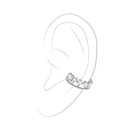 Ear Cuff – Earring Cuffs for Women – 925 Sterling Silver Plated or 14K Gold Plated - Cubic Zirconia Sparkling Round Huggie Ear Cuff Crawler Earrings – Clip On Cartilage - style: Silver - Baguette