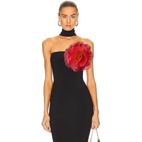 10inch Extra Large Flower Brooch Pin for Women Fashion Dainty Organza Satin Fabric Big Camellia Brooches Lapel Pins Wedding Dance Party Dress Accessories Exaggerated Jewelry Gift - color: 10 inch Red