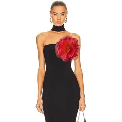 10inch Extra Large Flower Brooch Pin for Women Fashion Dainty Organza Satin Fabric Big Camellia Brooches Lapel Pins Wedding Dance Party Dress Accessories Exaggerated Jewelry Gift - color: 10 inch Red