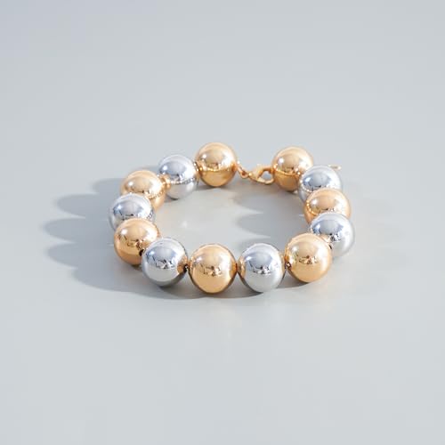 LALAPPLE Gold Plated Beaded Acrylic Bamboo Tube Bangle Bracelets for Women, Colorful Chunky Curved Tube With Gold Plated Pieces Beads Stretch Bracelet Friendship Summer Beach Jewelry - color: B-silver gold beaded (14mm)