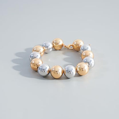 LALAPPLE Gold Plated Beaded Acrylic Bamboo Tube Bangle Bracelets for Women, Colorful Chunky Curved Tube With Gold Plated Pieces Beads Stretch Bracelet Friendship Summer Beach Jewelry - color: B-silver gold beaded (14mm)