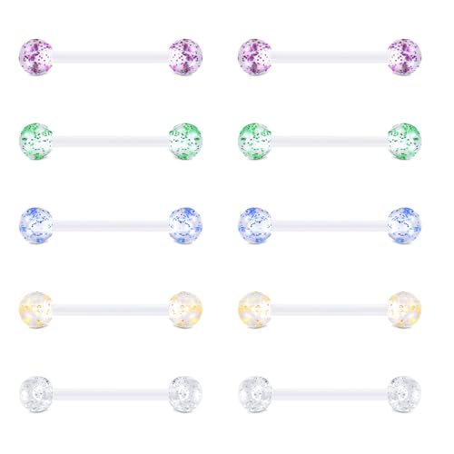 FECTAS 14G Plastic Nipple Rings for Surgery Plastic Tongue Rings Bioflex Flexible Acrylic Piercing Retainer 5 Pairs 14/16/18mm - style: Modern