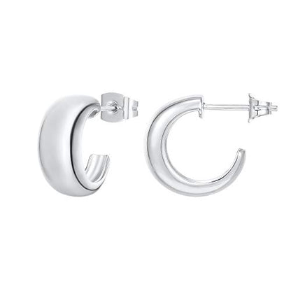 PAVOI 14K Gold Plated Thick Dome Huggie Earrings for Women - 925 Sterling Silver Posts Small Wide Round Hoop Earrings - color: White Gold