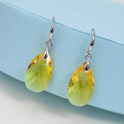 Austrian Crystal Teardrop Dangle Hook Earrings for Women 14K Gold Plated Hypoallergenic Jewelry - color: Yellow