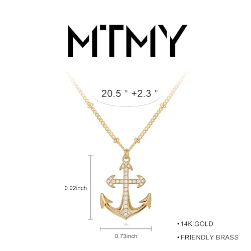 MTMY Gold Starfish Necklace 14K Gold Plated Shell Conch Ocean Pendant Necklace for Women Beach Summer Jewelry - style: CZ anchor