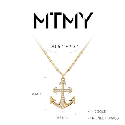 MTMY Gold Starfish Necklace 14K Gold Plated Shell Conch Ocean Pendant Necklace for Women Beach Summer Jewelry - style: CZ anchor