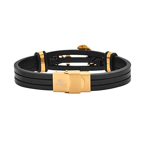 Men's Multi-Strand Genuine Leather Bracelet with Stainless Steel Anchor Pendant - color: Gold