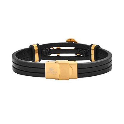 Men's Multi-Strand Genuine Leather Bracelet with Stainless Steel Anchor Pendant - color: Gold