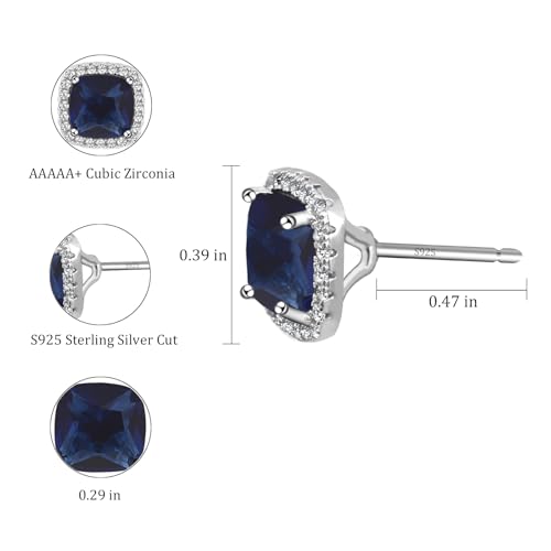 Square Cubic Zirconia Earrings Stud 7mm Birthstone Studs Earrings Hypoallergenic Princess Cut Earrings 925 Sterling Silver Post Studs Earrings for Women - color: sapphire