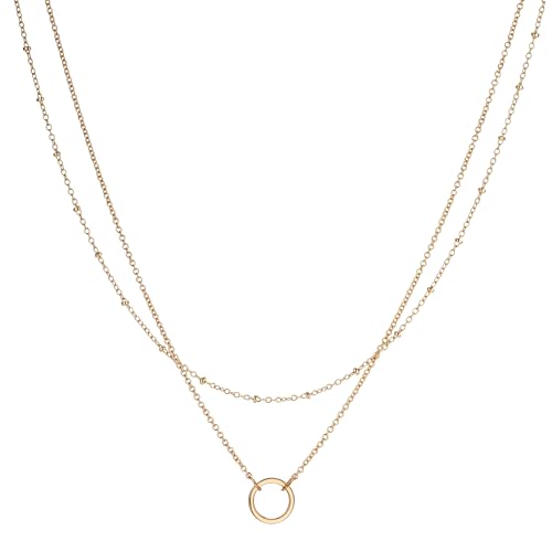 925 Silver Layered and 14K Gold Plated Necklace for Women – Circle Pendant Adjustable Stacking Chain, Retro Modern Jewelry for Special Occasion Gift - color: Gold 2