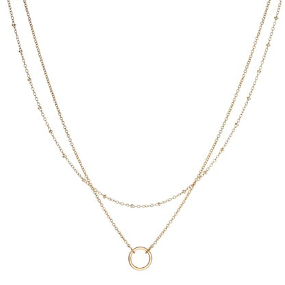 925 Silver Layered and 14K Gold Plated Necklace for Women – Circle Pendant Adjustable Stacking Chain, Retro Modern Jewelry for Special Occasion Gift - color: Gold 2